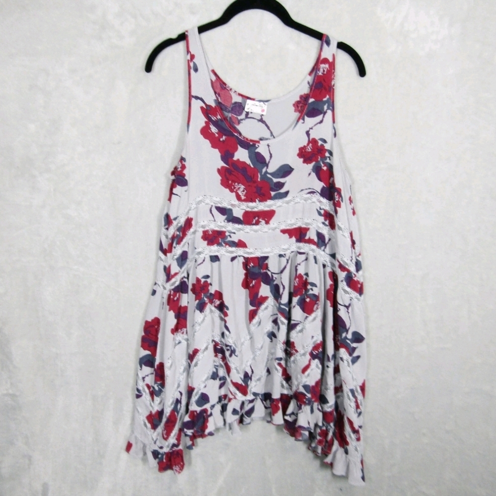 Intimately Free People Floral Voile Lace Trapeze Slip Dress Gray/Burgundy Sz MED - Picture 2 of 13